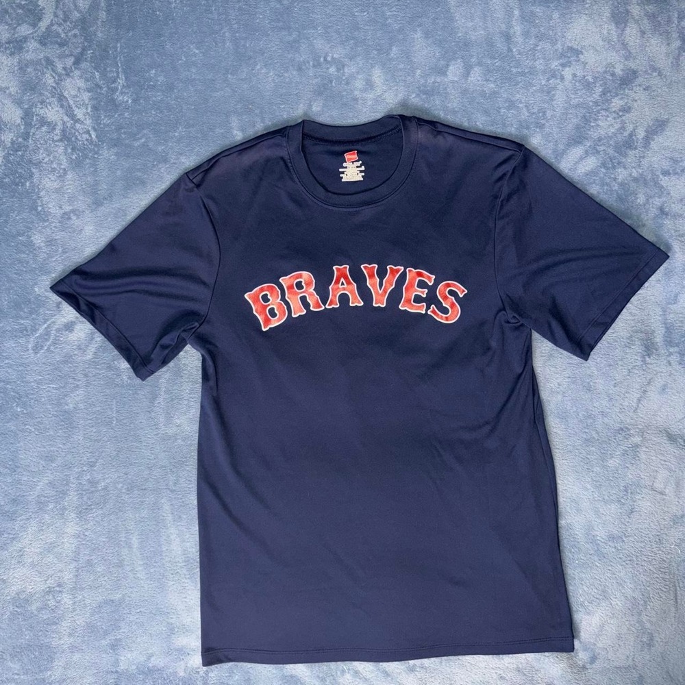 Vintage Navy blue Atlanta Braves tee with red 'BRAVES'
